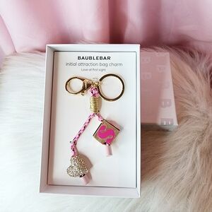 BaubleBar Initial S Gold and Pink Heart Bag Charm
